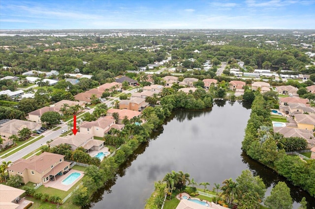 bird's eye view featuring a water view