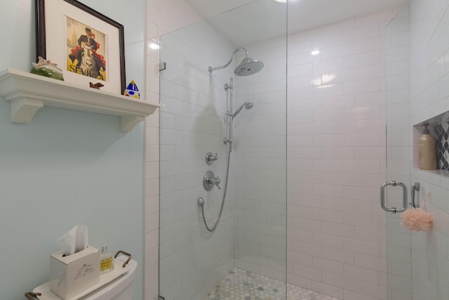 bathroom with walk in shower and toilet