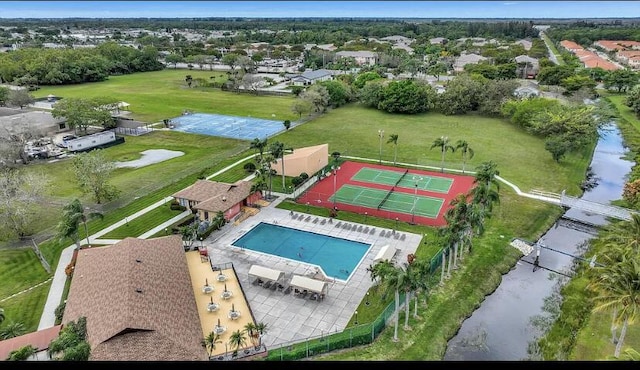 aerial view with a water view