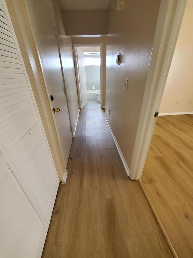 hallway with hardwood / wood-style floors