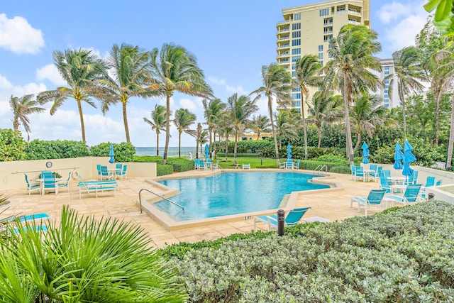 view of swimming pool with a patio area