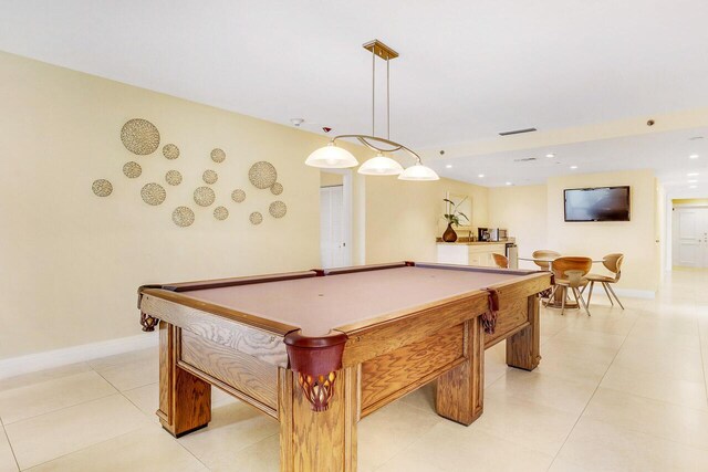 recreation room featuring light tile patterned floors and billiards