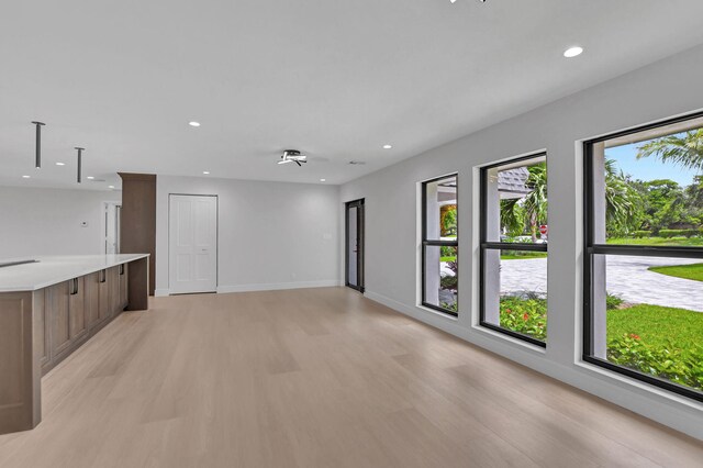 spare room featuring light wood-type flooring