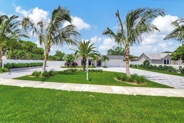 view of front of property featuring a garage and a front yard