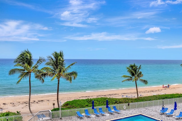 view of water feature featuring a view of the beach