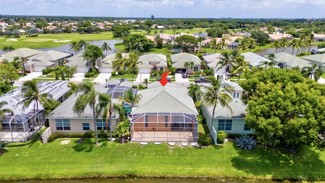 aerial view with a water view