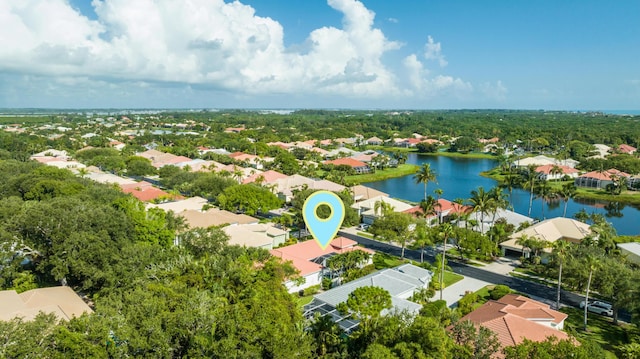 aerial view featuring a water view