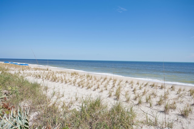 view of water feature with a beach view