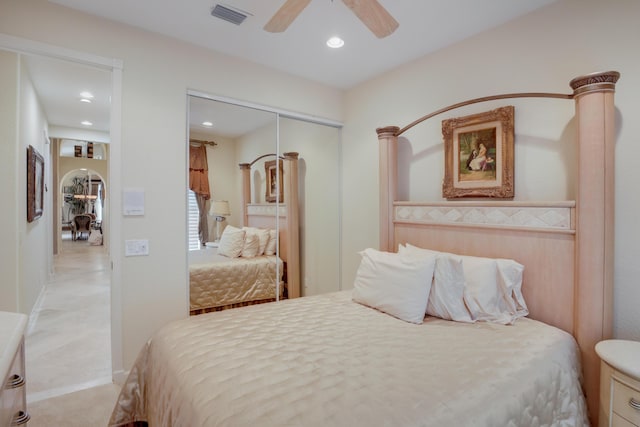 11420 Ohanu Cir, Boynton Beach, FL 33437 - bedroom featuring a closet, recessed lighting, and a ceiling fan
