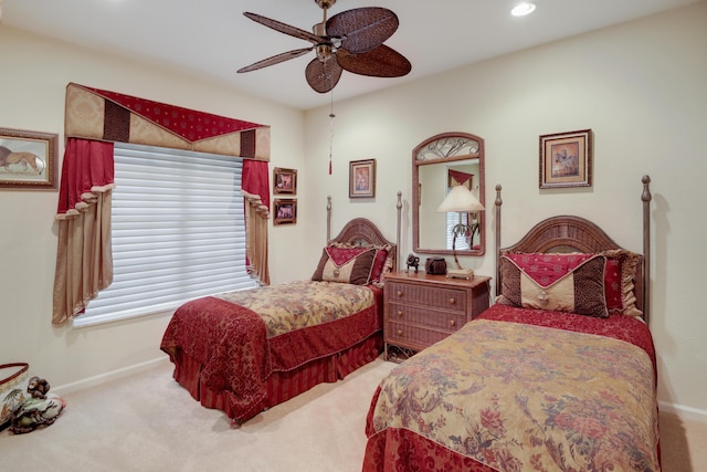 bedroom featuring carpet and ceiling fan