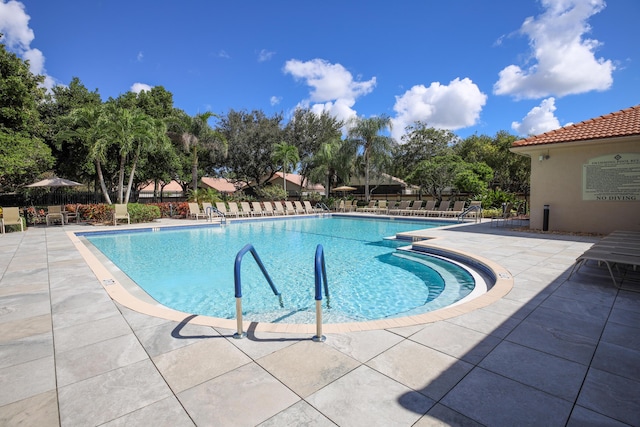 view of swimming pool featuring a patio