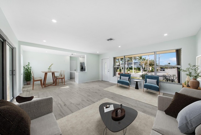 living room with light hardwood / wood-style floors