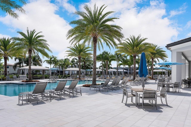 view of pool featuring a patio