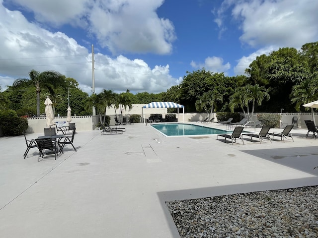 view of swimming pool featuring a patio area