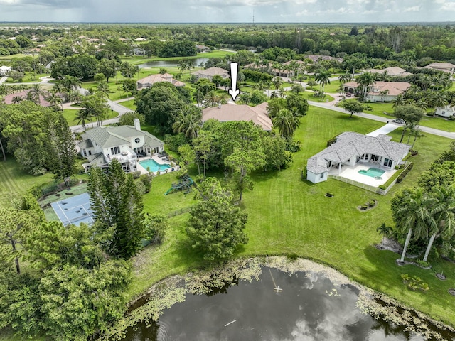 aerial view with a water view