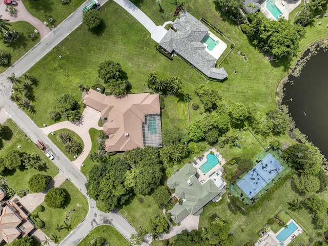 aerial view with a water view