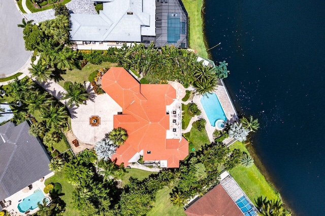 aerial view with a water view