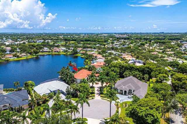 aerial view with a water view