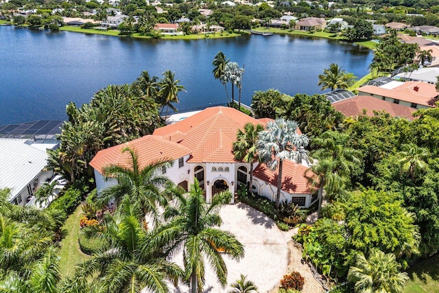 bird's eye view featuring a water view