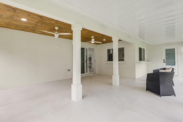 view of patio featuring ceiling fan