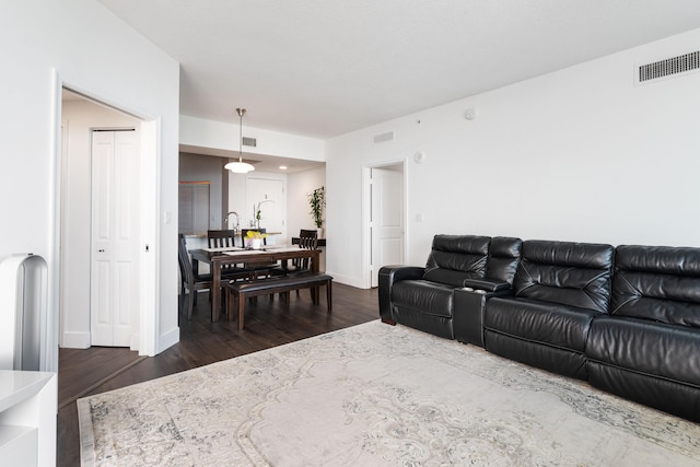 living room with dark hardwood / wood-style floors