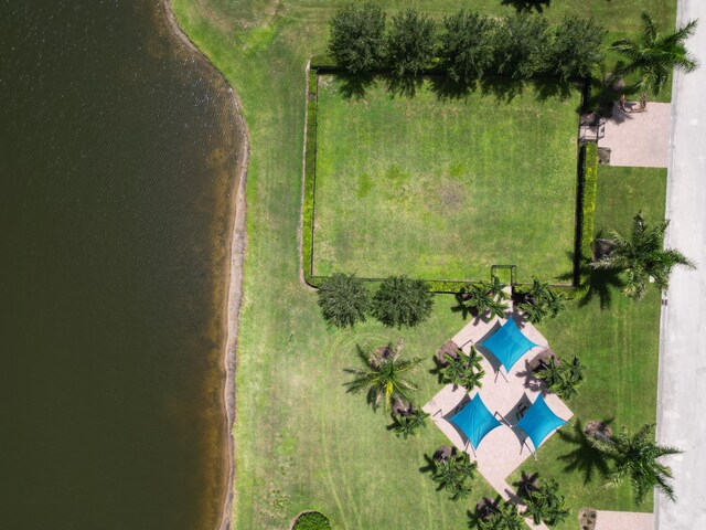 bird's eye view featuring a water view