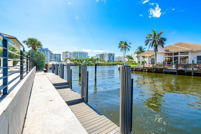 view of dock with a water view