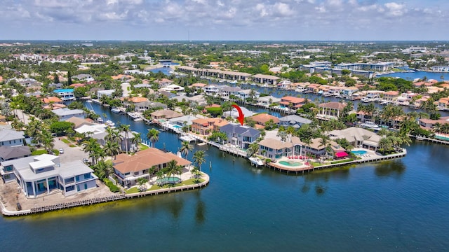 aerial view with a water view