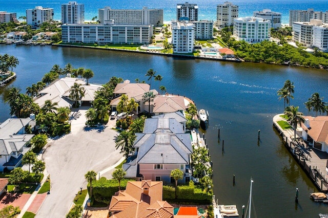 drone / aerial view featuring a water view