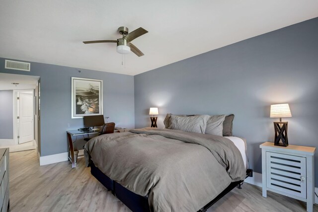 5279 Fountains Dr S Unit 602, Lake Worth, FL 33467 - bedroom featuring light wood-type flooring, visible vents, baseboards, and ceiling fan