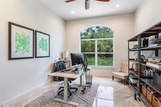 office featuring ceiling fan