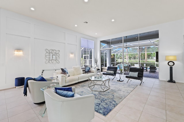 living room featuring light tile patterned floors