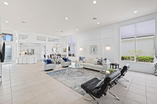 view of tiled living room