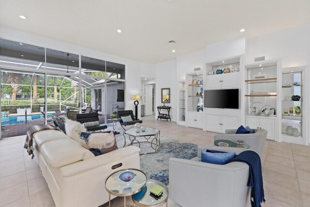 living room with light tile patterned flooring