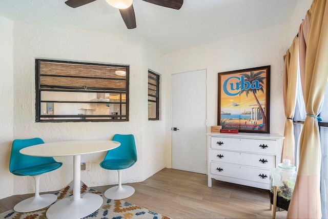 interior space with light hardwood / wood-style flooring and ceiling fan