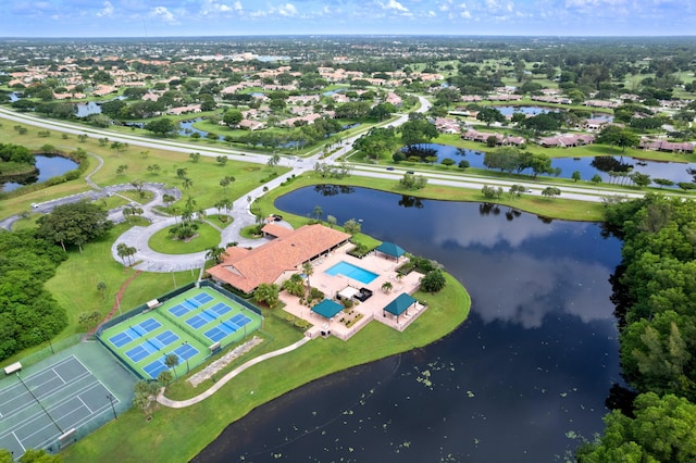 aerial view with a water view