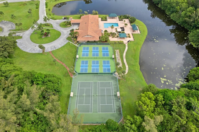 drone / aerial view featuring a water view