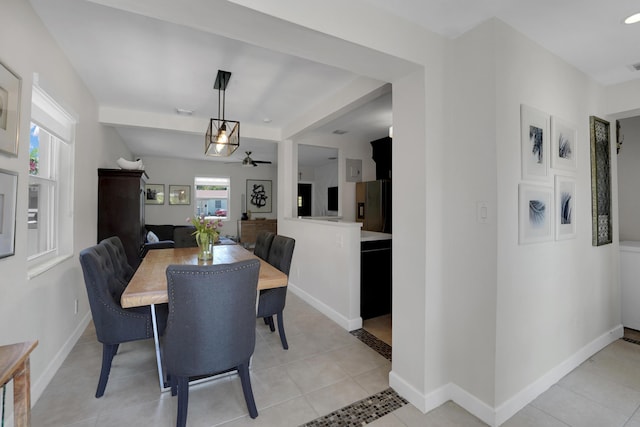 1305 NE 1st Ave, Fort Lauderdale, FL 33304 - dining space with a ceiling fan, baseboards, and light tile patterned flooring