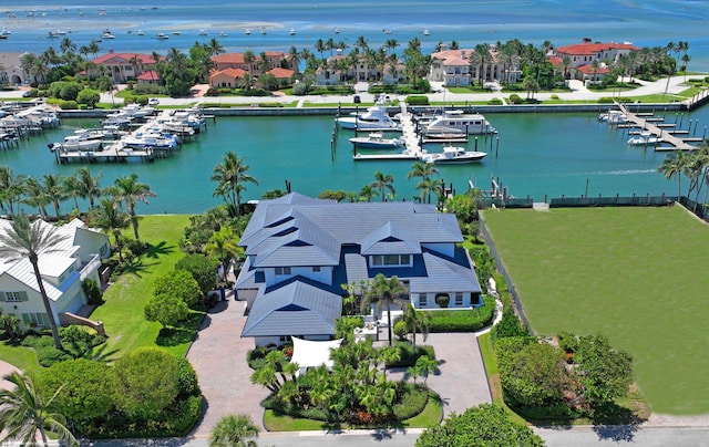 aerial view with a water view