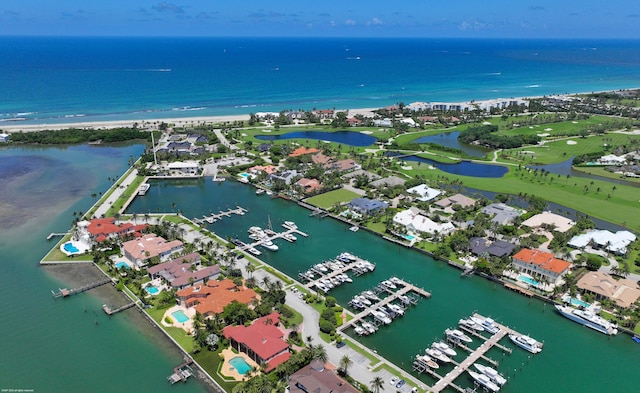 aerial view with a water view