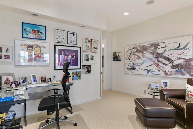 view of carpeted home office