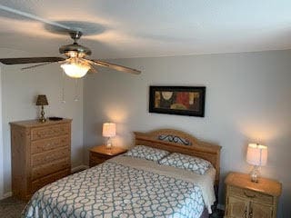 bedroom featuring ceiling fan