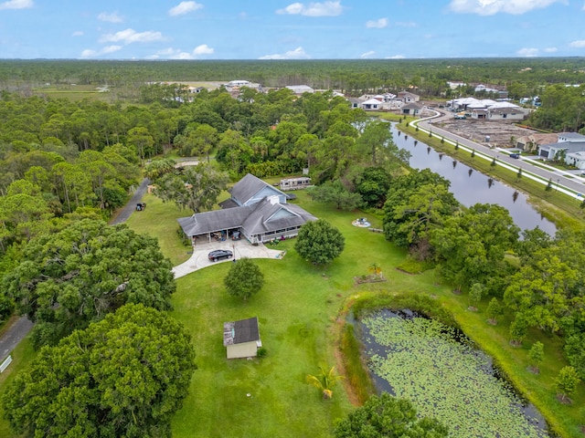 drone / aerial view featuring a water view