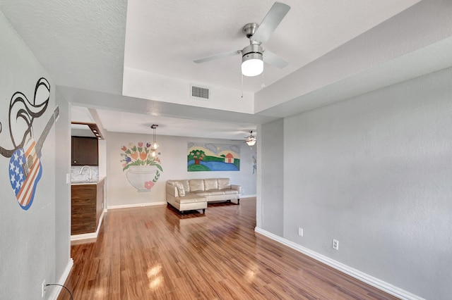 interior space featuring light hardwood / wood-style flooring and ceiling fan