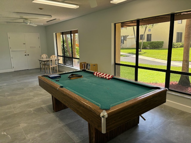 recreation room featuring ceiling fan