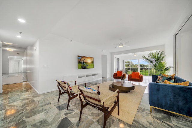 living room with ceiling fan