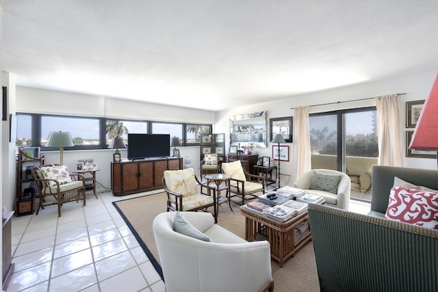 living room with light tile patterned floors