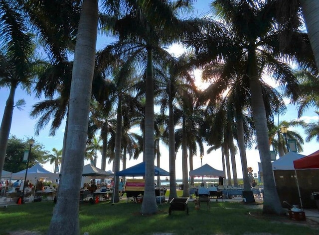 view of community featuring a gazebo and a lawn