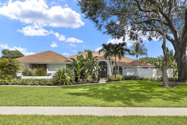 view of front of home with a front lawn