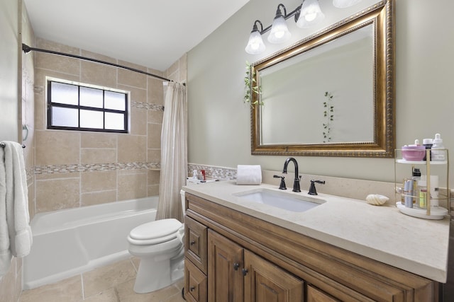 full bathroom with shower / bath combo, toilet, and vanity